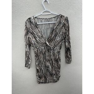 Womens Motherhood Maternity Blouse Size Small Brown Striped 3/4 Sleeve V-Neck